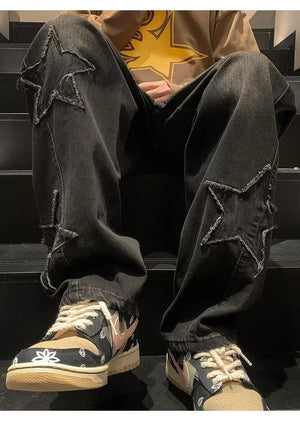 Pentagon Star Embroidery Loose Style Pants , - Streetwear Pants - Slick Street