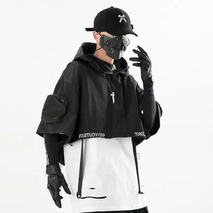 Black Shawl Style Short Sleeve Top Hoodie , - Streetwear Hoodie - Slick Street