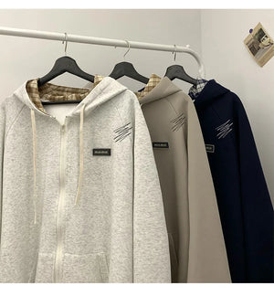 Plain Color Zip-up Loose Hoodie , - Streetwear Hoodie - Slick Street