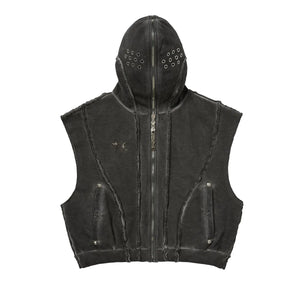 Punk Rock Gothic Ripped Style Sleeveless Hoodie Black, S - Streetwear Hoodie - Slick Street