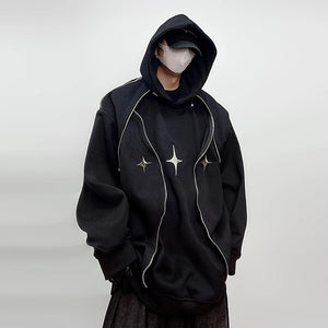 Chrome Star Oversized Hoodie Jacket , - Streetwear Hoodie - Slick Street