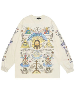 Seventh Heaven Cross Pullover Sweatshirt , - Streetwear Sweatshirts - Slick Street