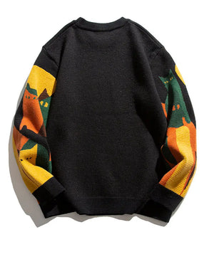 Moonnight Cat Abstract Crew Neck Sweater , - Streetwear Sweater - Slick Street