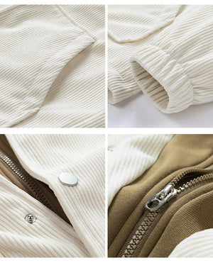 Corduroy Two Shade Elastic Waist And Sleeve Hoodie , - Streetwear Hoodie - Slick Street