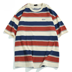 SQ2 Multi Striped Color Loose T-Shirt Red, S - Streetwear T-Shirts - Slick Street