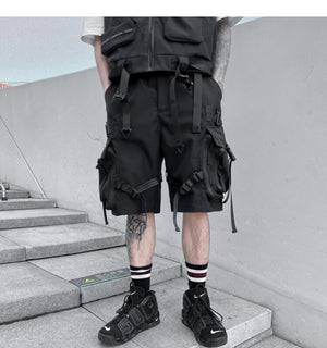 Techwear Streetwear Ribbons Baggy Shorts , - Streetwear Shorts - Slick Street
