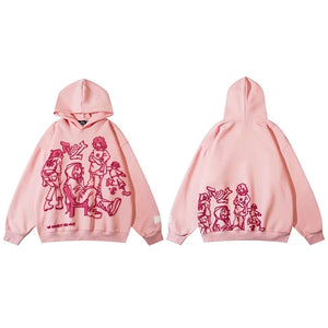 We V Cartoon Sketch Hoodie Pink, XXS - Streetwear Hoodie - Slick Street
