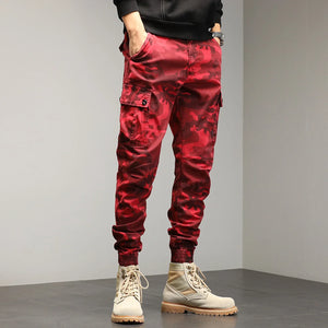 Classic Vector Camouflage Slim Fit Pants Red, 29 - Streetwear Cargo Pants - Slick Street