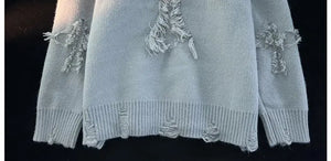 Ripped Y2K Two Shaded Cross Fringed Sweater , - Streetwear Sweater - Slick Street