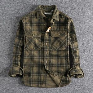 Plaid Chore Long Sleeve Shirt Green, M - Streetwear Shirt - Slick Street