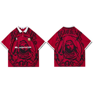 BLACKAIR Virgin Mary Graphic T-Shirt Red, S - Streetwear T-Shirts - Slick Street