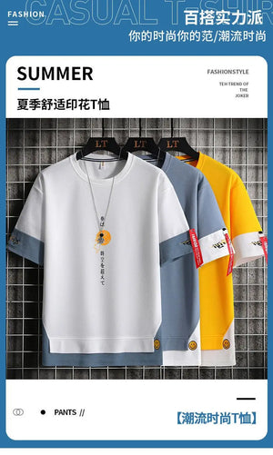 Fake Two Piece Short Sleeves T-Shirt , - Streetwear T-Shirts - Slick Street