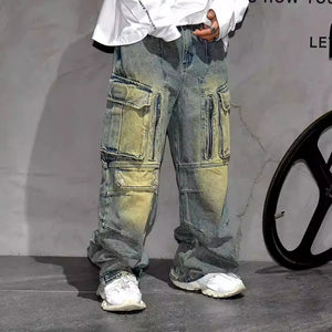 Distressed Denim Cargo Pants , - Streetwear - Slick Street