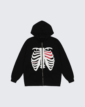 VERBLEE Rib Cage Graphic Zipper Hoodie , - Streetwear Hoodie - Slick Street