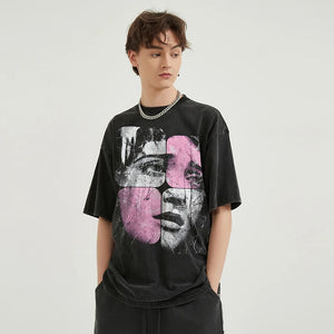 Puzzle Face Graphic Oversized T-Shirt , - Streetwear T-Shirts - Slick Street