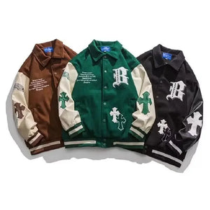 Crucifix Sign Patchwork Raglan Sleeves jacket , - Streetwear Jacket - Slick Street