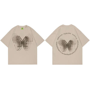 UNUSUAL ORIGINAL Butterfly Shadow Graphic T-Shirt Beige, M - Streetwear T-Shirts - Slick Street