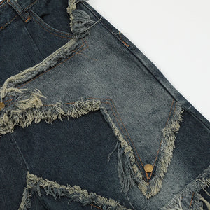 Blue Denim Tassel Star Shorts , - Streetwear Shorts - Slick Street