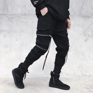 Ebony Black Multi-Zipper Pants , - Streetwear Pants - Slick Street