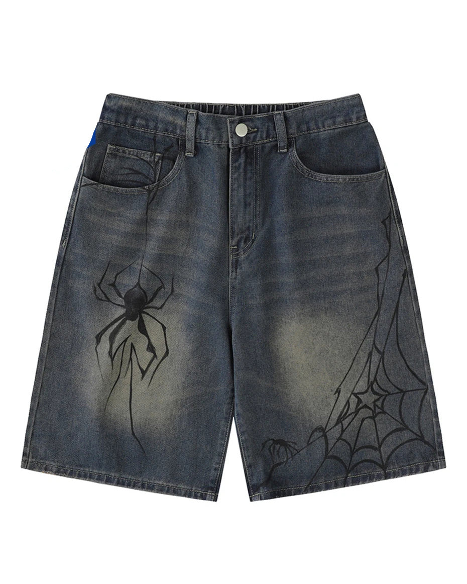 Nodok Spider Cobweb Blue Jean Shorts – Slick Street