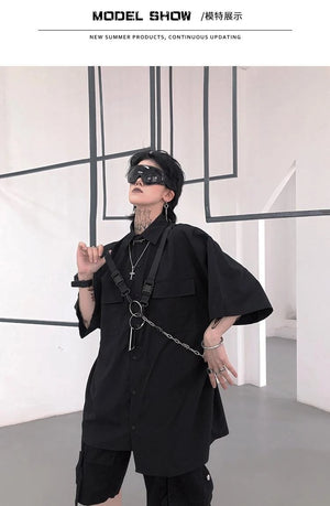 Elegant TA Buckles Chain Shirt And Shorts Set , - Streetwear T-Shirts - Slick Street