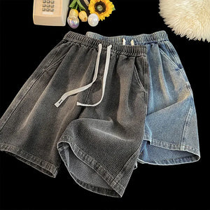 Rock Color Gothic Washed Drawstring Shorts , - Streetwear Shorts - Slick Street