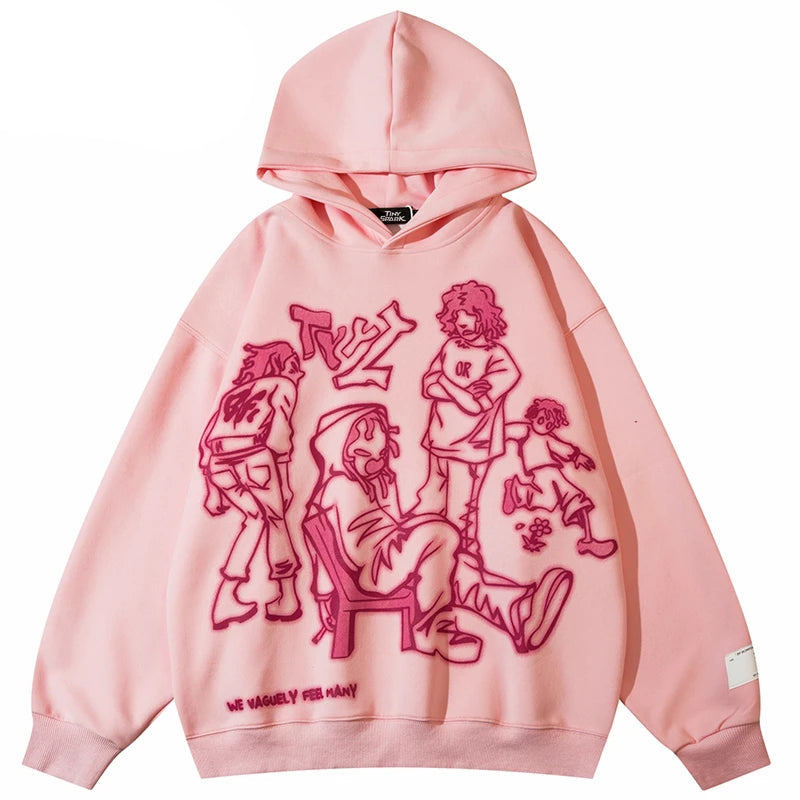 We V Cartoon Sketch Hoodie Pink, XXS - Streetwear Hoodie - Slick Street