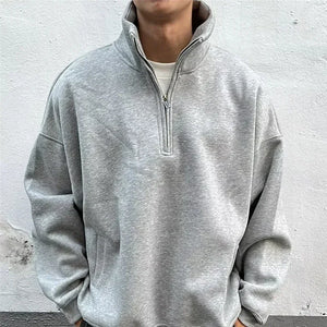 Half Zipper With Stand Collar Sweater , - Streetwear Sweater - Slick Street