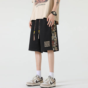 Kawaii Bear Side Patch Baggy Shorts Black, XS - Streetwear Shorts - Slick Street