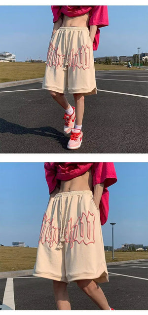 Drawstring Letter Printing Casual Loose Shorts , - Streetwear Shorts - Slick Street