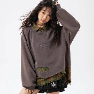 SP Two Pieces Plaid Pullover Sweatshirt , - Streetwear Sweatshirts - Slick Street