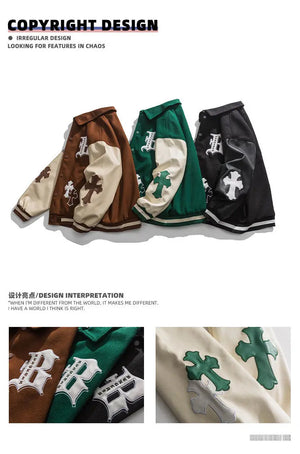 Crucifix Sign Patchwork Raglan Sleeves jacket , - Streetwear Jacket - Slick Street