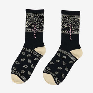 Cactus Jack Bandana Pattern Crew Socks Blue-Letter, One Size - Streetwear Socks - Slick Street
