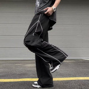 StripeLine- Baggy Black Cargo Pants , - Streetwear Cargo Pants - Slick Street