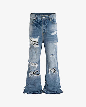 Distressed KP26 Baggy Flared Jeans Blue, XS - Streetwear Jeans - Slick Street