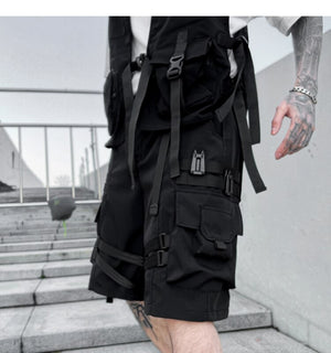Techwear Multi Pocket Buckles Cargo Shorts , - Streetwear Shorts - Slick Street