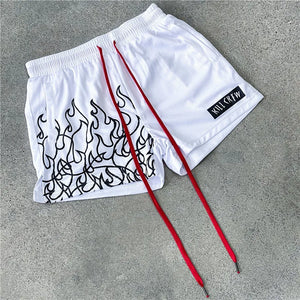 Hot Rod Fire Flame Pattern Shorts White, XS - Streetwear Shorts - Slick Street