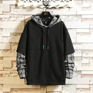 Fake Double Shirt Checkered Hoodie Black, XXS - Streetwear Hoodie - Slick Street
