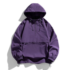 Windbreaker Half Zipper Hiking Jacket Purple, XS - Streetwear Jacket - Slick Street