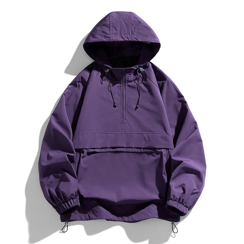 Windbreaker Half Zipper Hiking  Jacket Purple, XS - Streetwear Jacket - Slick Street