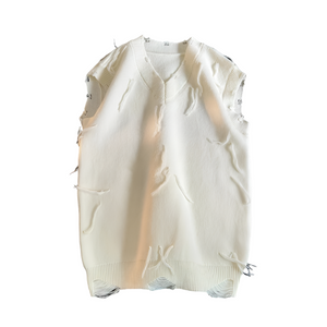 Tassel Design Sleeveless V-neck Sweater , - Streetwear Sweater - Slick Street