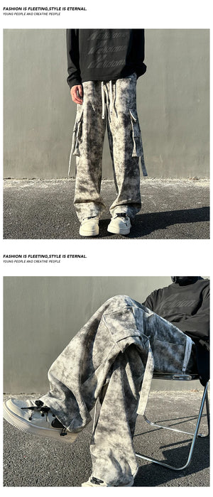 Tie Dye Large Size Pockets Pants , - Streetwear Pants - Slick Street