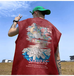 SAKURAS Colorful Scenery Painting T-Shirt , - Streetwear T-Shirts - Slick Street