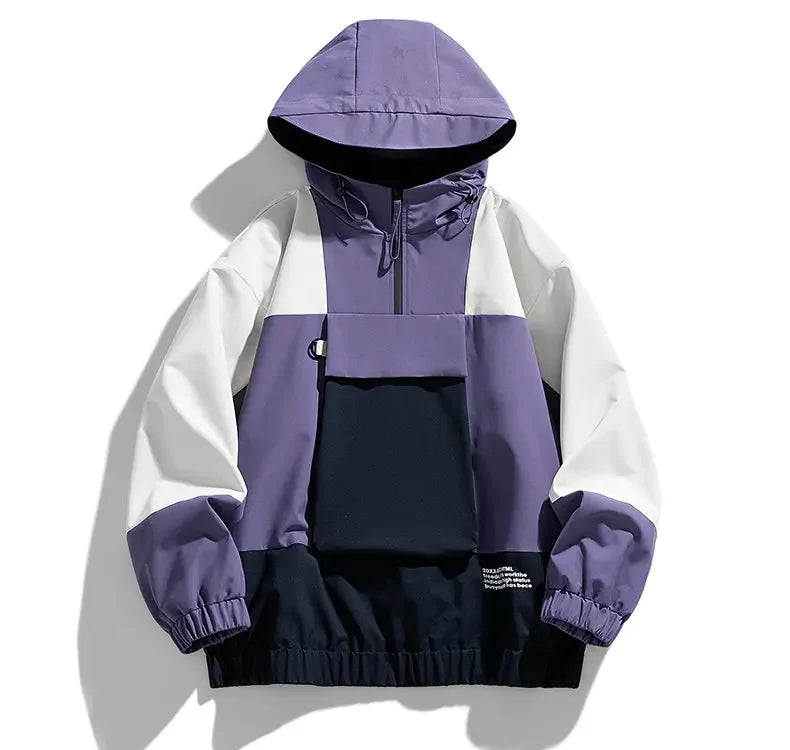 Color Block Windbreaker Hoodie Purple, M - Streetwear Hoodie - Slick Street