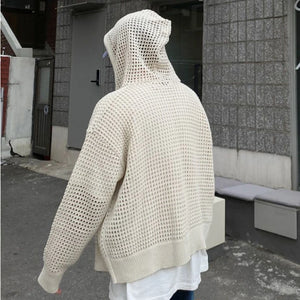 Hollow Knitted Cardigan Long Sleeve Hooded , - Streetwear Hoodie - Slick Street