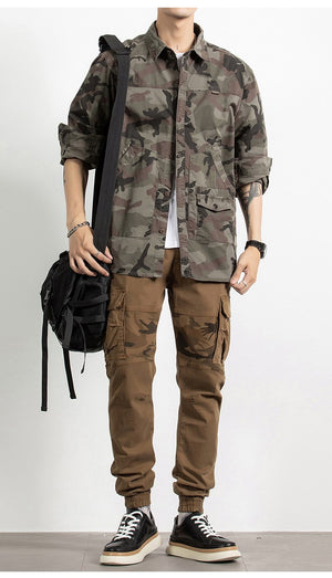 Classic Safari Camo Style Patch Pocket Jacket , - Streetwear Jacket - Slick Street