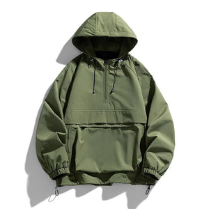 Windbreaker Half Zipper Hiking Jacket Army Green, XS - Streetwear Jacket - Slick Street
