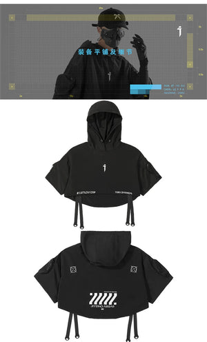 Black Shawl Style Short Sleeve Top Hoodie , - Streetwear Hoodie - Slick Street