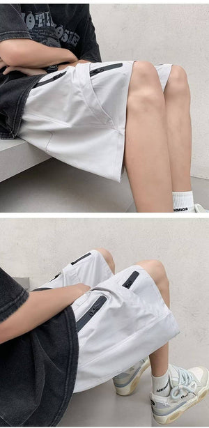 Multi Zipper Style Elastic Waist Shorts , - Streetwear Shorts - Slick Street