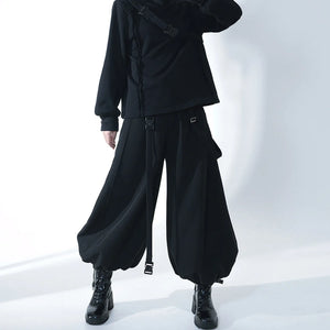 Black Tapered Loose-Fit Wide Leg Pants , - Streetwear Pants - Slick Street